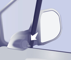 Speil og vinduer 78 SPEIL Utvendige speil med manuell betjening Speilet innstilles i fire retninger ved hjelp av hendelen på innsiden.