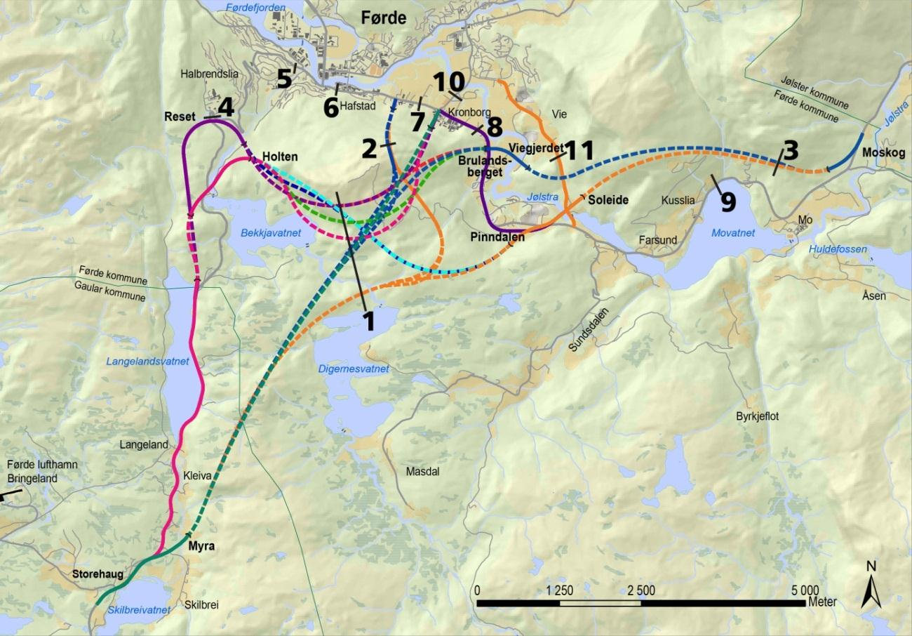 Fig. 1.2 plassering av snitt brukt i tabell 1.4 og 1.