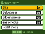 1. Trykk på [MENU]. easy-menyen vil fremvises med større tekst enn hva som er standard. 2. Bruk [8] og [2] til å velge ønsket menyelement og trykk deretter på [SET]. 3.