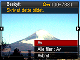 Beskytting av en fil mot sletting (Beskytt) Prosedyre [p] (PLAY) * [MENU] * PLAY-meny * Beskytt På Alle filer: På Beskytter spesifikke filer.