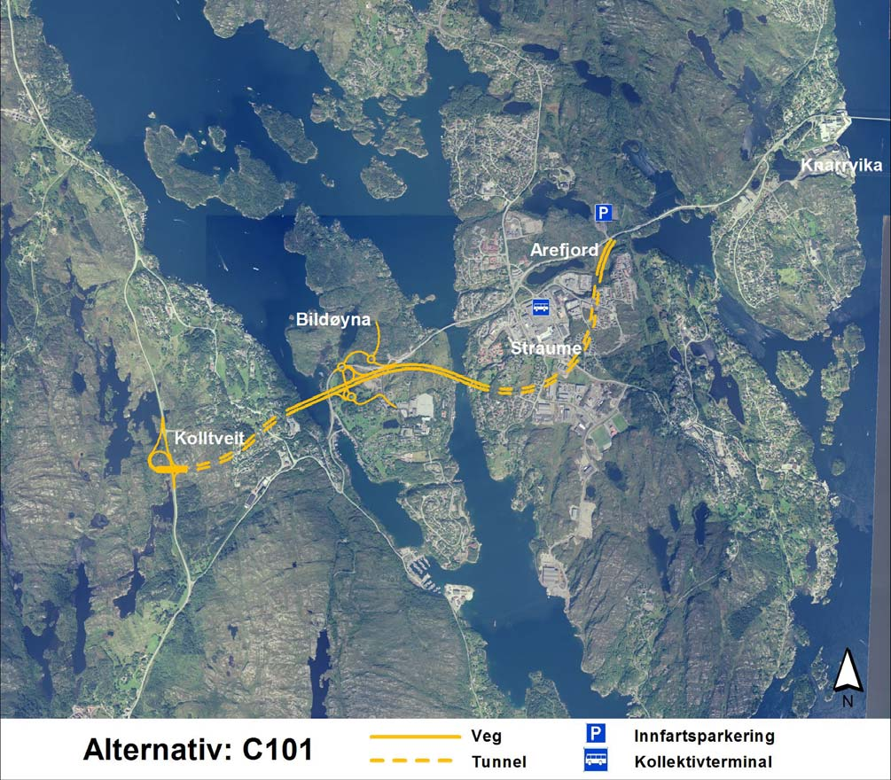 Kolltveit Arefjord (C101) Fører gjennomfartstrafikken utanom Straume sentrum