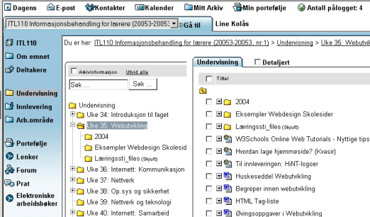 Kunnskapsbasert praksis et knippe nordtrøndersk forskning Figur 2: Skjermbilde fra Classfronter Skjermbildet i figur 2 viser en mengde læringsobjekter innen temaet Webutvikling, hvor fjorårets
