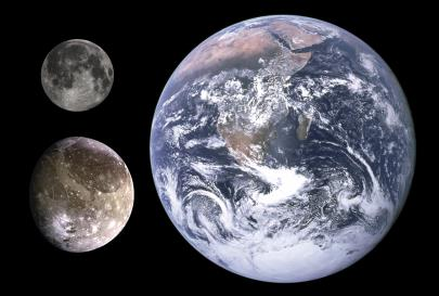 Ingen andre planeter har så massiv måne i forhold til planetens masse (Mars måner til og med for små til å ha kuleform) Om Jupiter