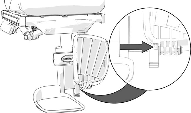 Innstillinger og justeringer Fotplatenes vinkel Fotplatenes vinkel justeres ved hjelp av stoppskruer plassert under den enkelte fotplaten. 1. Fold opp fotplaten(e). 2. Løsne kontramutteren. 3.