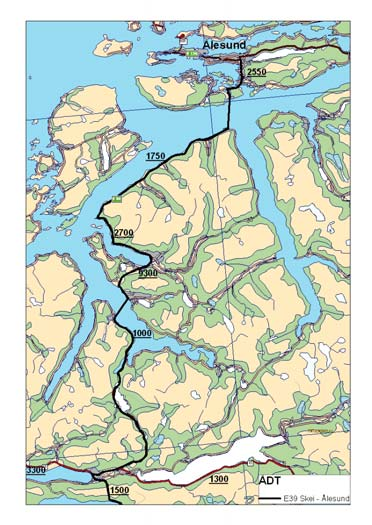 flytta kart til prenta vedlegg.kjell Tettstadutfordringar E39 går i dag gjennom Eid, Volda, Ørsta og Spjelkavik/Moa i Ålesund.