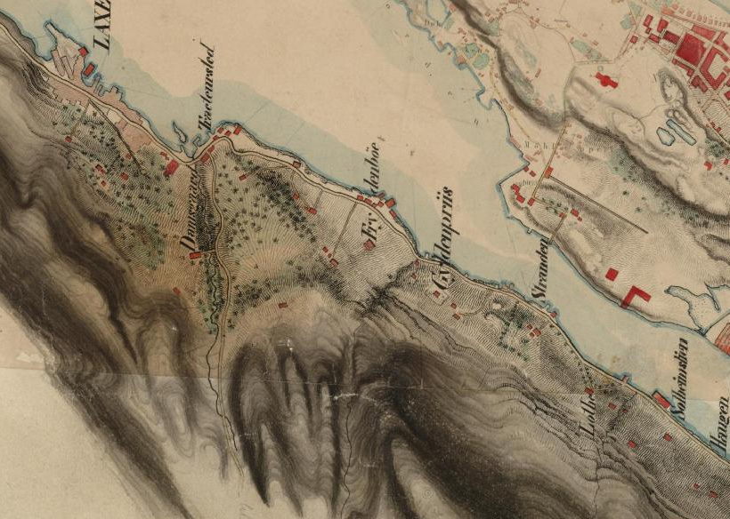 Kart fra 1868 viser et historisk veifar fra Damsgård
