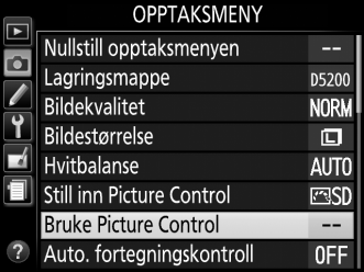 Opprette egendefinerte Picture Controls De Picture Controls som leveres med kameraet kan tilpasses og lagres