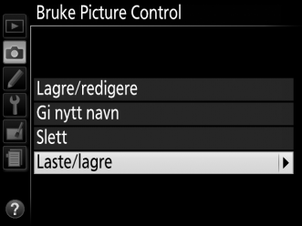 Dele egendefinerte Picture Controls Egendefinerte Picture Controls som er opprettet med Picture Control Utility i ViewNX 2 eller annen programvare, som Capture NX 2 (ekstrautstyr), kan kopieres til