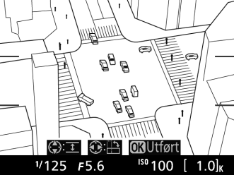 autofokus). For å midlertidig ta vekk alternativer for miniatyreffekt fra visningen og forstørre visningen på skjermen for nøyaktig fokus, trykker du på X.