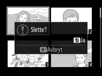 avspillingsmappe. Når fotografiet er slettet, kan det ikke gjenopprettes. Fullskjerms-, miniatyr- og kalenderavspilling 1 Velg et bilde.
