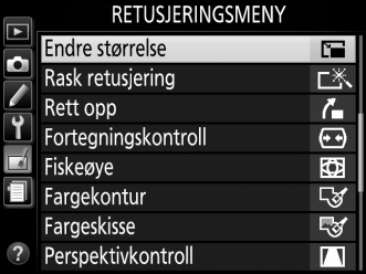 Endre størrelse G-knapp N retusjeringsmeny Du kan opprette små kopier av valgte fotografier. 1 Velg Endre størrelse.