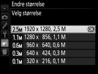 2 Velg en størrelse. Marker Velg størrelse og trykk på 2. Alternativene til høyre vises. Marker et alternativ og trykk på J.