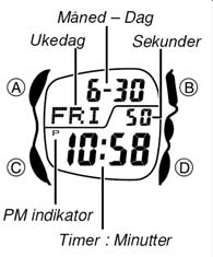 GENERELL GUIDE Trykk C for å skifte fra modus til modus. Trykk L for lys i displayet.