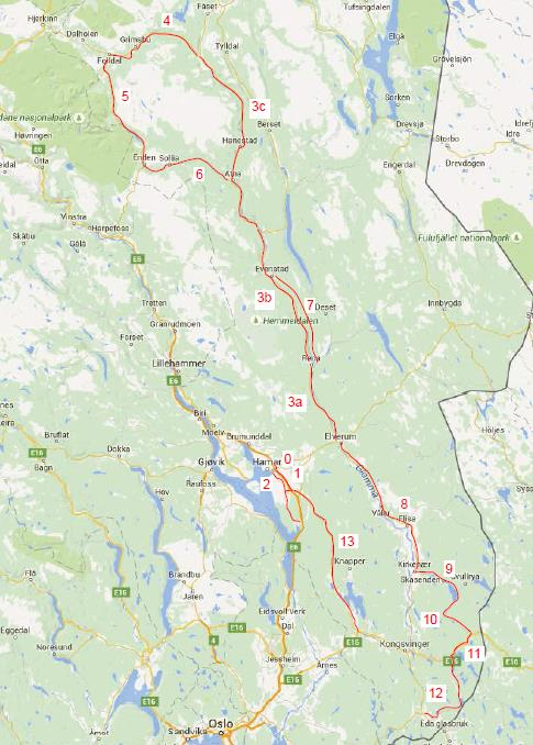 Figur 13: Kart over målestrekninger Resultater Etter at målingene var gjennomført ble rådata sendt fra IBDiM til GE for behandling. 11.