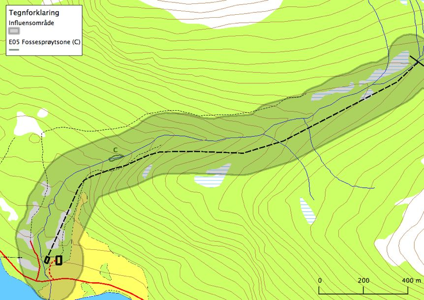 Ecofact rapport 6 Side 20 Figur 7. Kart som viser lokalisering av naturtypelokalitet med bekkekløft/fossesprøytsone i Segeldalen (verdi C, lokalt viktig).