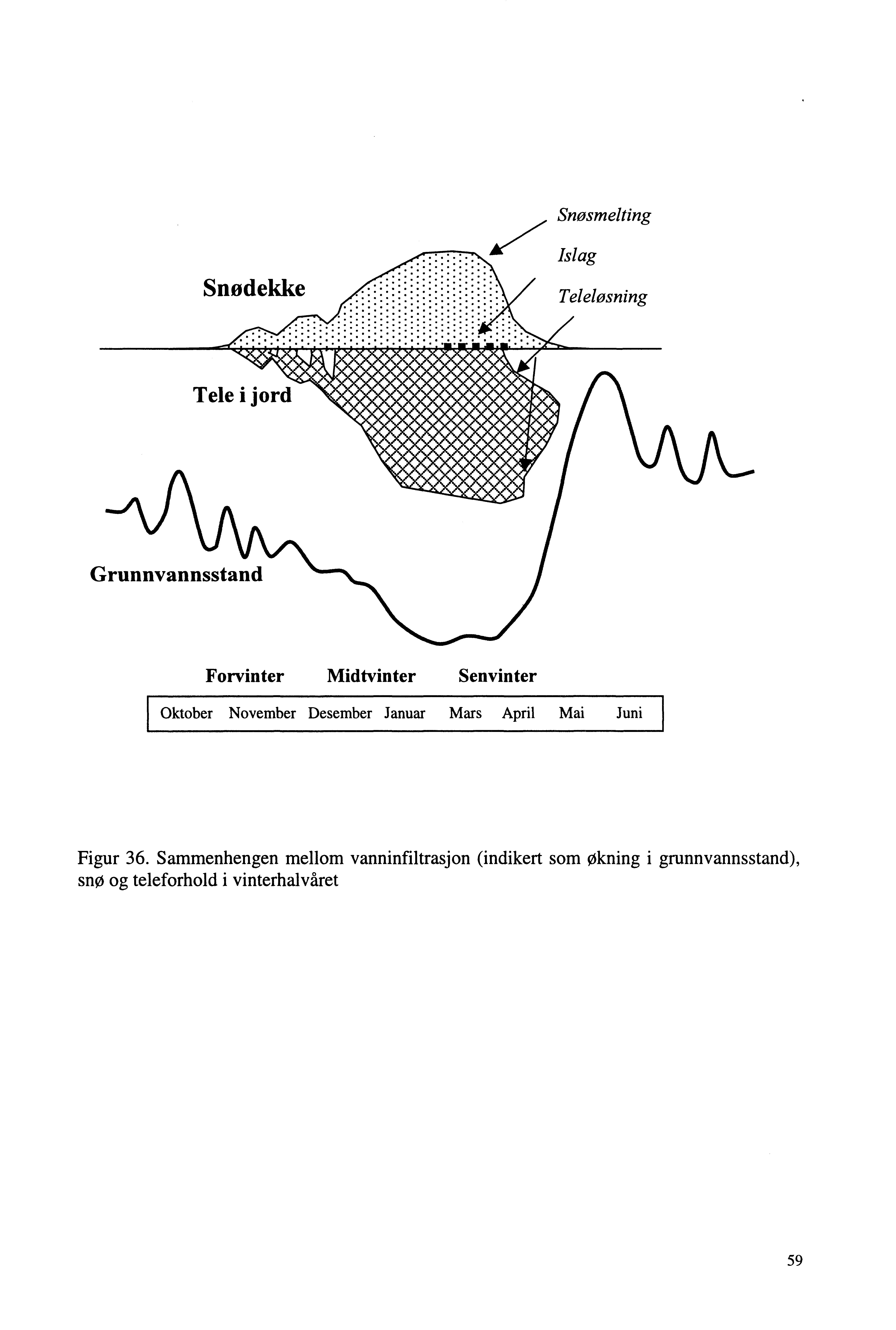 Snøsmelting Snødekke Islag Teleløsning Tele i jord Forvinter Midtvinter Senvinter Oktober November Desember Januar Mars April Mai