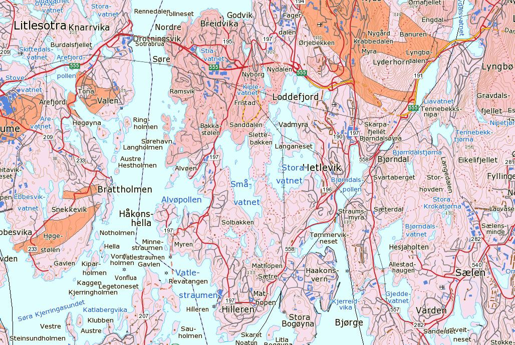 Lokalisering og naturgrunnlag Fig. 6. Hovedtrekk i berggrunnsgeologiske forhold ved planområdet for Fv. 197 Håkonshellaveien i Bergen kommune.
