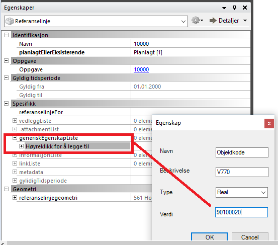Legg på den generiske egenskapen 90100020 i generiskegenskapliste.