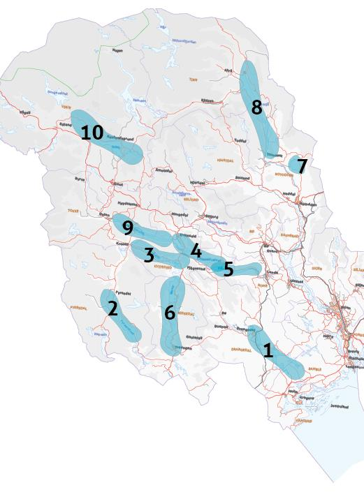 Potensial vassressurs Aktuelle innlandsvatn med potensial for oppdrett.