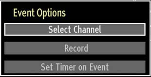 OK (Options): views/records or sets timer for future programs. Text button (Filter): Views filtering options. INFO (Details): Displays the programmes in detail.