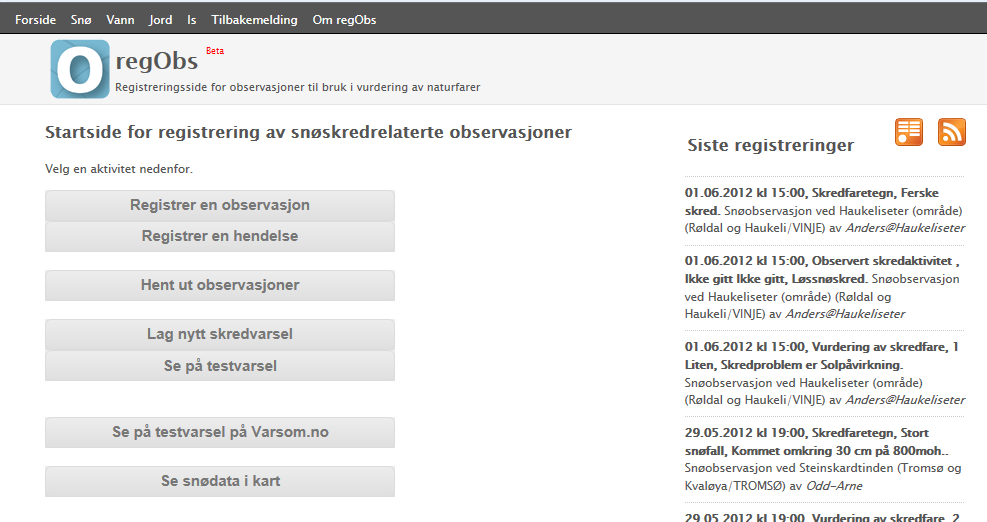 RegObs åpent online
