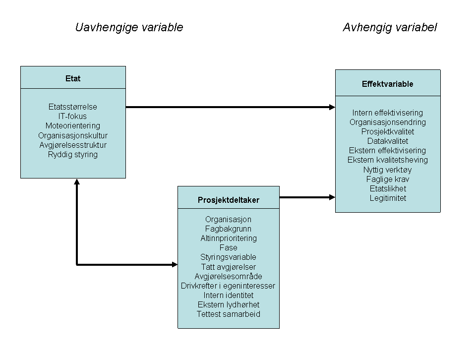 Den avhengige variabelen i oppgaven er beslutningsstrukturen som var i virksomhet under etableringen av Altinn.