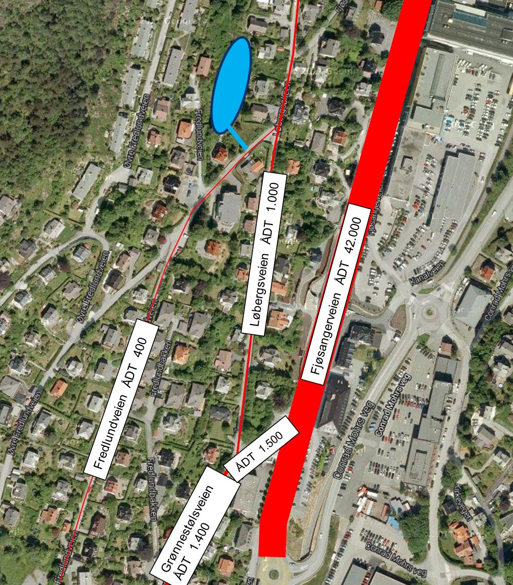 3 DAGENS SITUASJON 3.1 Trafikkmengder Figur 3.1 Dagens trafikktall (Kilde: NVDB) Grønnestølsveien og Løbergsalléen er kommunale gater med samlevegfunksjon for boligområdet langs Løvstakken.