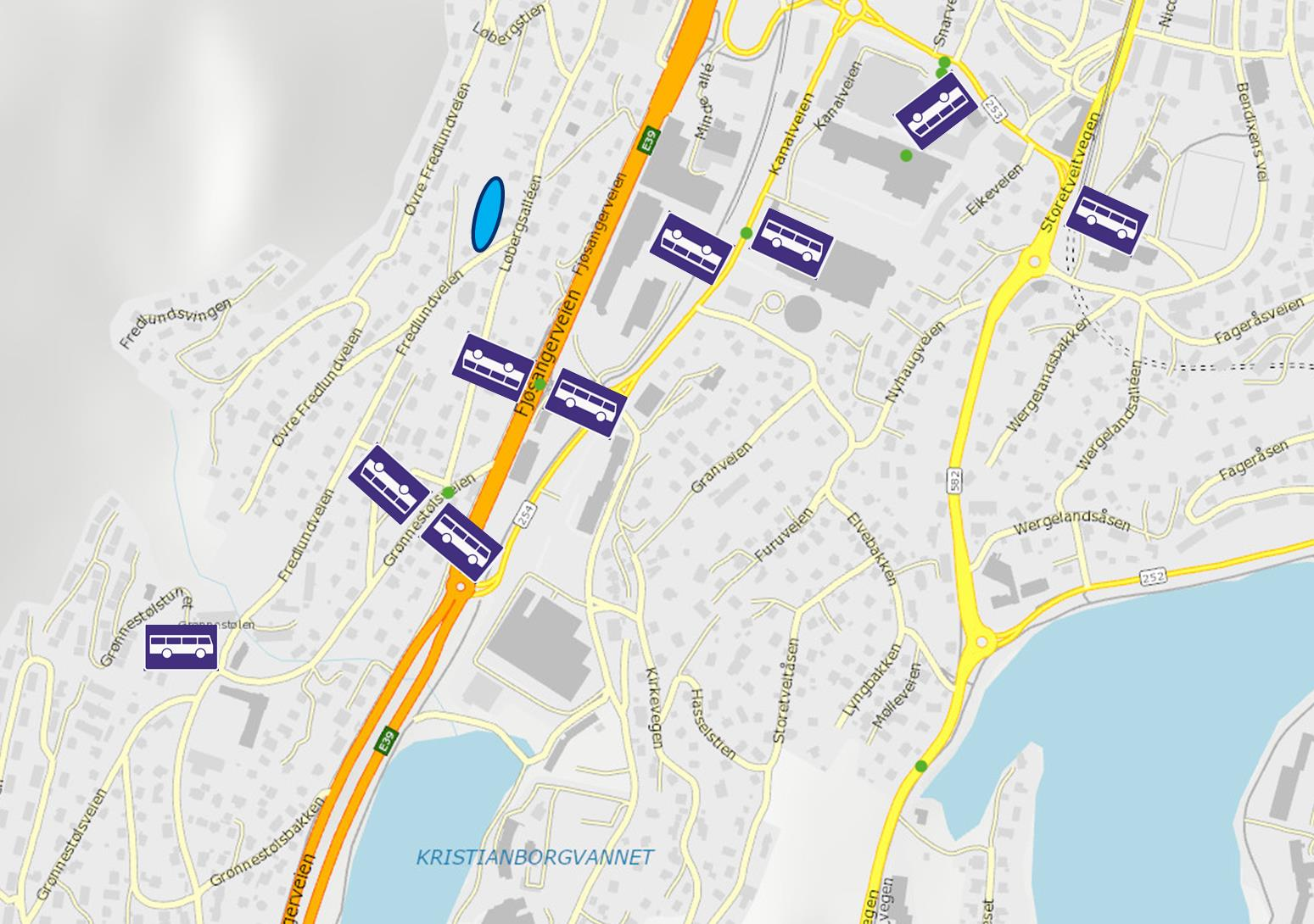 3.3 Kollektivtrafikk NOTAT Linje 82 mellom Grønnestølen snuplass og Wergeland kjører via Grønnestølsveien. Den har halvtimesfrekvens i rush og timesfrekvens utenom rush.