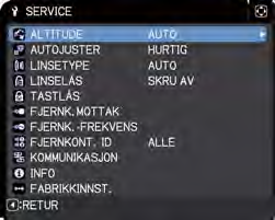 VALG-meny Punkt Beskrivelse Ved valg av dette punktet, vises ENTER ALTITUDE AUTO SERVICE AUTO Velg et av alternativene