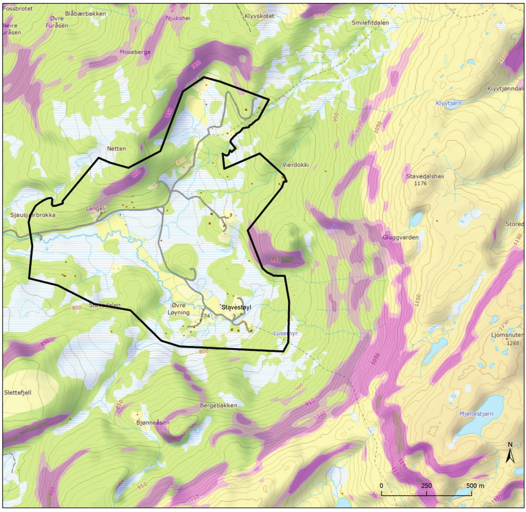 Figur 9 viser fordeling av vindhastighet (m/s) og retning i Hovden-Lundane for de tilfeller der snøhøydetilveksten var mer enn 0.25 m på 3 døgn ved Bykle-Kultran.