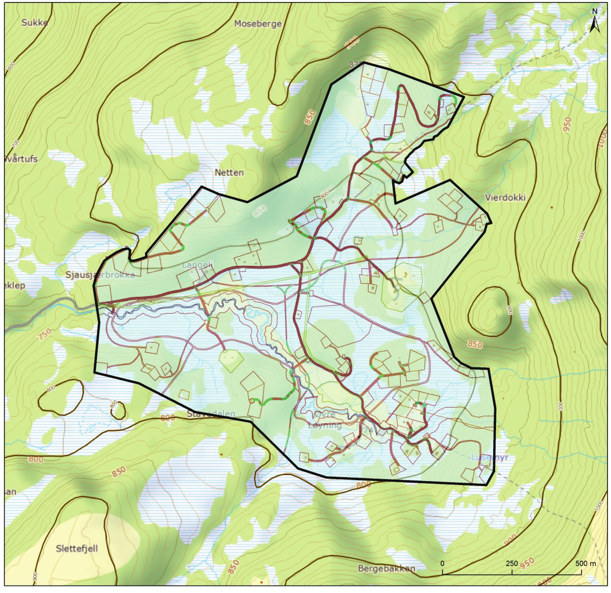 Dokumentnr.: 20120628-01-TN Side: 2 1 Innledning På oppdrag fra Valle kommune har NGI vurdert skredfaren i Stavedalen. Oppdraget blir utført med hensyn til en nyutarbeidet reguleringsplan.