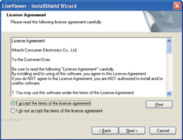 1. Tilkobling til Nettverket 1.2 Installere LiveVewer (fortsetter) 6) Dialogen for lisensavtale kommer fram.