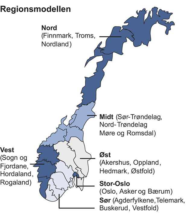 Fylkesmodellen har 18 politidistrikt.