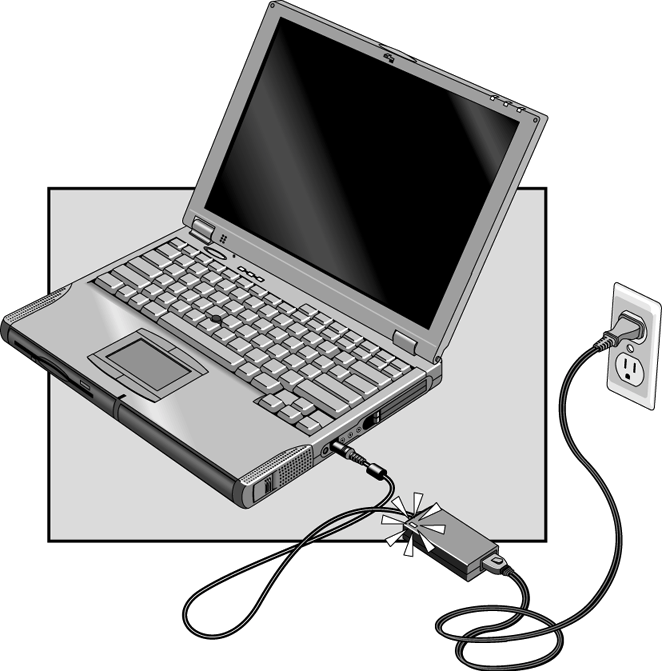 Bruke batteristrøm Overvåke batteristrøm Lade opp et batteri F O R S I K T I G VS-adapteren føles vanligvis varm når den er koblet til et nettuttak. OmniBook er vanligvis varm når den lades opp.