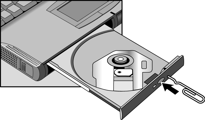 Etablere forbindelser Bruke OmniBook-innpluggingsmoduler Sette inn og ta ut en CD-plate FORSIKTIG Ikke sett inn eller ta ut en CD-plate mens OmniBook aktivt leser eller skriver data.