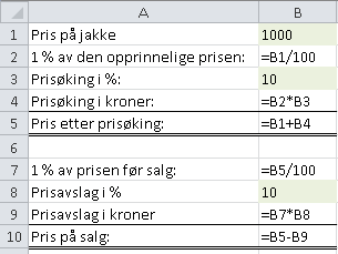 regnearket Vise formler og utskrift