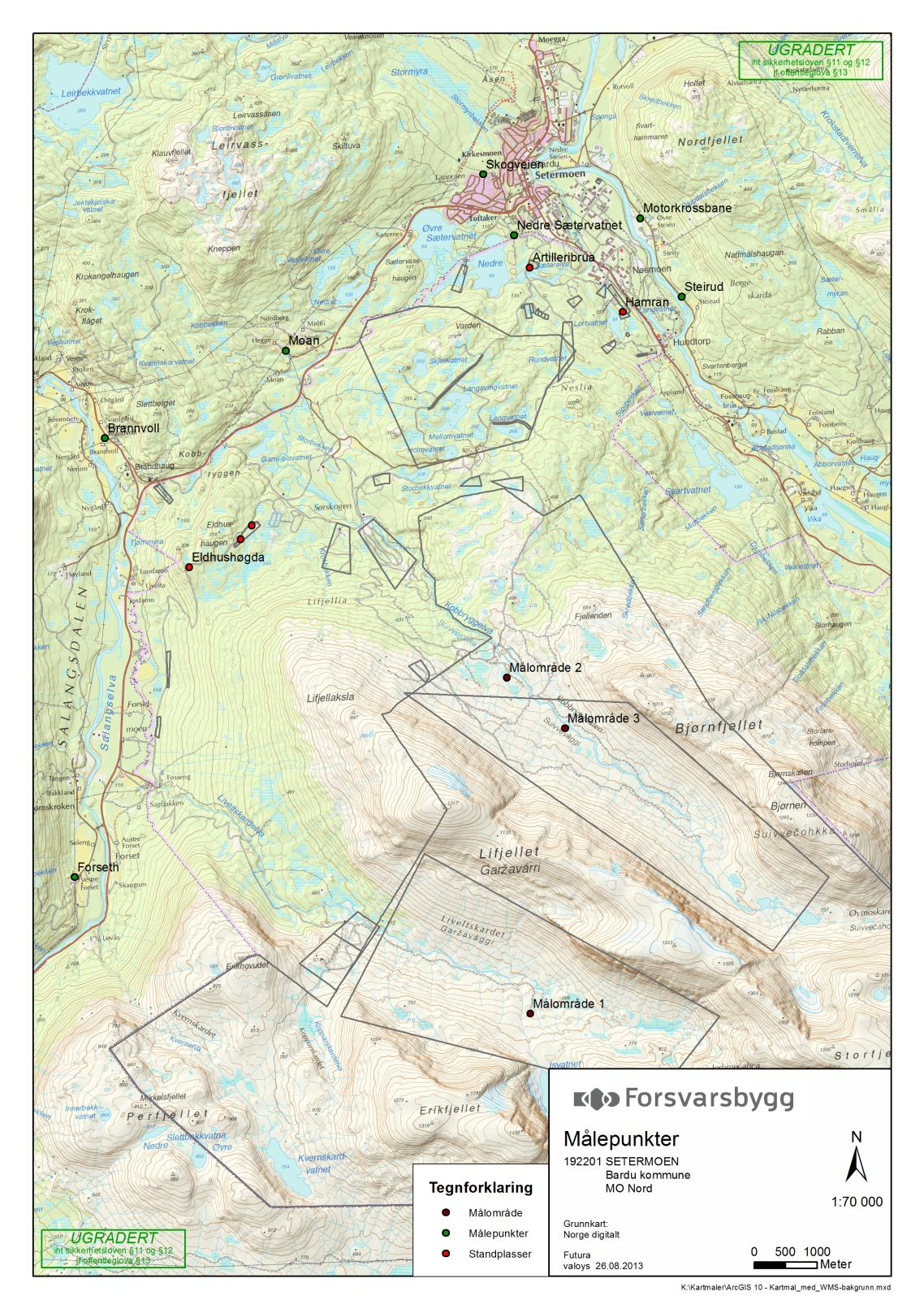 Figur 2 Kartet viser oversikt over målepunkter og