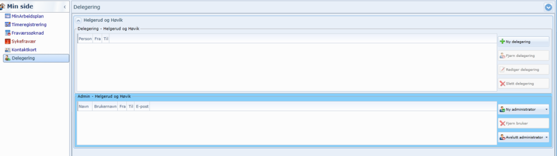 Velg først Delegering under fanen Min side.