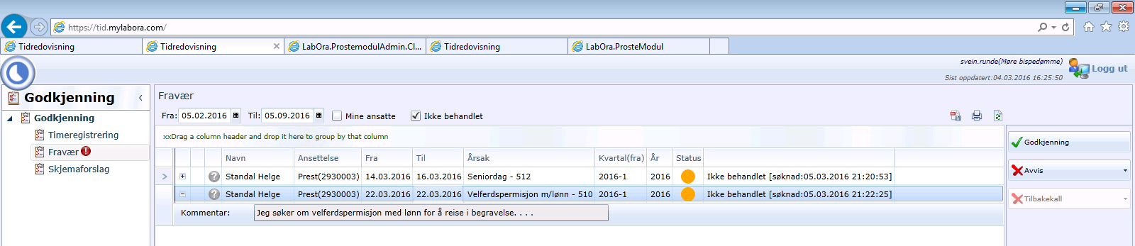 Saldo: Her kan man ta med seg plusstimer fra tidligere system (papir) til TID. Ubundet tid saldo: Gjelder for kantorer og organister. Flex Saldo: Gjelder for alle andre.