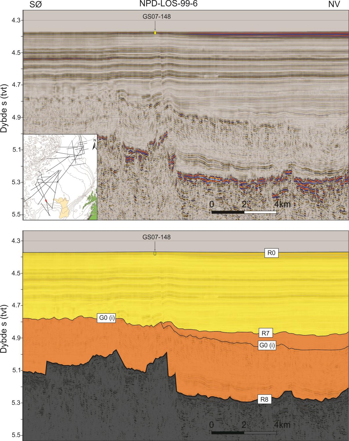 Kapittel 4 Resultater kjernen passer overens med de kontinuerlige parallelle til sub-parallelle reflektorene med lav til moderat amplitude (Facies B) observert i Lofotenbassenget (Fig. 4.16C).