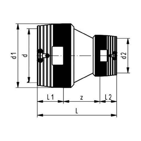 Elektroreduksjon PE 100 SDR 11 Electrofusion reducer PE 100 SDR 11 NRF d x d2 L L1 L2 z Vekt nr mm mm mm mm mm kg 244 80 56 25 x 20 74 34 34 6 0.059 244 80 59 32 x 20 79 33 36 10 0.