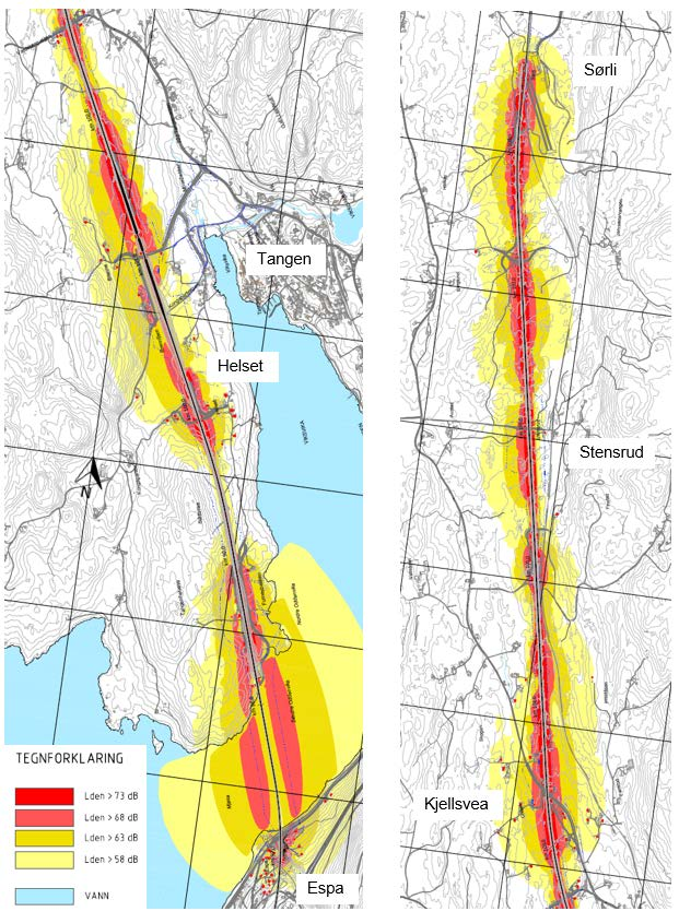 Støy Grenseverdi for støy L den 58dB 67 støybelastede helårsboliger og 5 fritidsboliger (ekskl eiendommer som innløses) Skjermingsforslag innarbeidet i planen Eiendommer som ikke oppnår støynivå