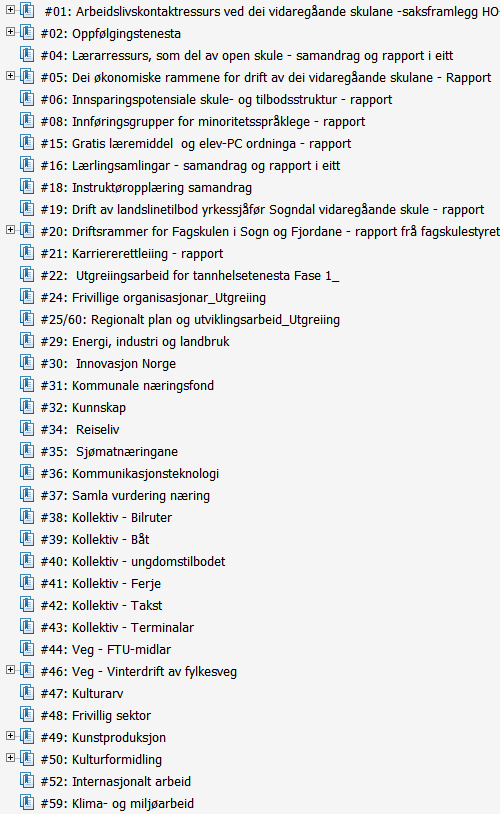 INNHALDSOVERSYN/brukarrettleiing: PDF-dokumentet er bygd opp på same måte som budsjettdokumentet. Du navigerer i dokumentet ved å ta fram bokmerka på venstre side av dokumentet.