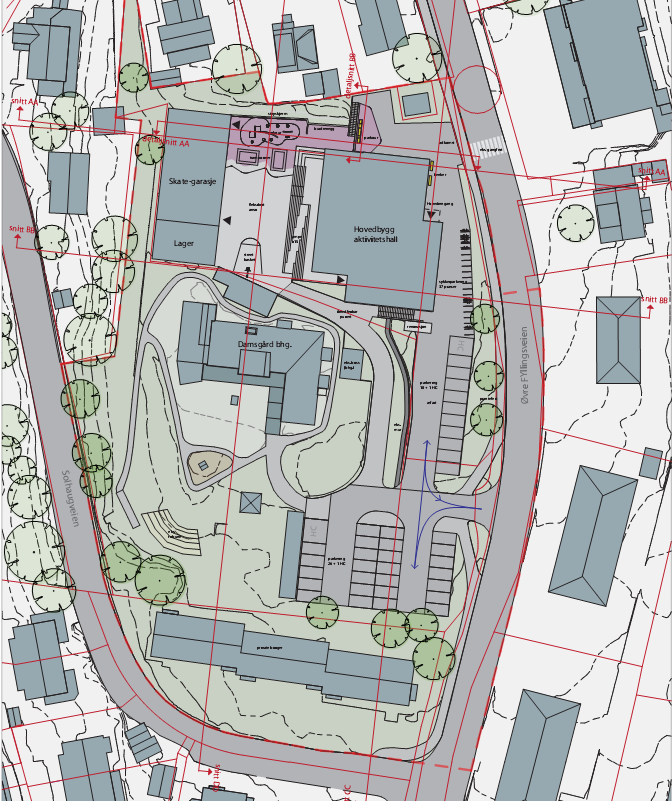 Hovedformål Eksisterende bygg, kjent som «Hjelpemiddelhuset», foreslås omregulert til idrettsanlegg (hovedbygg aktivitetshall for barn og unge).