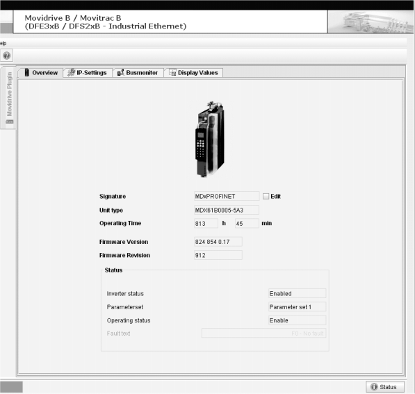 Integrert webserver Diagnostikk-applets struktur 10 Plugin-vindu [1] [2] [3] 62226AXX [1] Faneark for åpnede plugin er [2] Faneark innenfor plugin (visning av implementerte parametervisninger) [3]