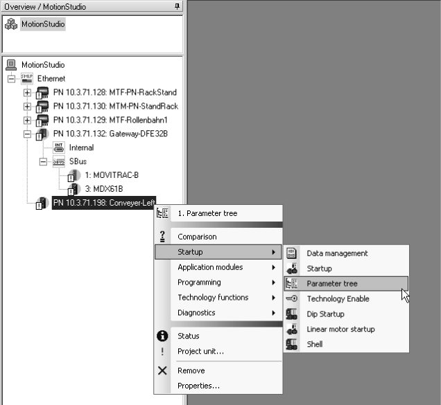 11 MOVITOOLS MotionStudio via Ethernet Workflow for konfigurasjonen av enhetene Trinn 3: Skanne nettverk (skanning av enhet) Trinn 4: Konfigurere enheter med tools Du skanner nettverket med (skanning