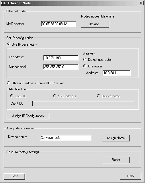 7 Prosjektering med PROFINET Prosjektering av PROFINET IO-Controller [6] [5] [4] [7] [3] [2] [8] [9] [1] 62330AEN [1] Knapp "Close" [2] Inndatafelt "Device name" [3] Knapp "Assign IP configuration"