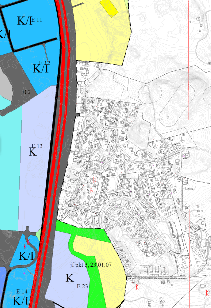 I det vedtatte plankartet for kommunedelplanen ble et bredt areal forbi Snøde avsatt til viktig ledd i kommunikasjonssystemet/ vegareal, med linjesymbol for hovedkollektivakse og hovedveg.