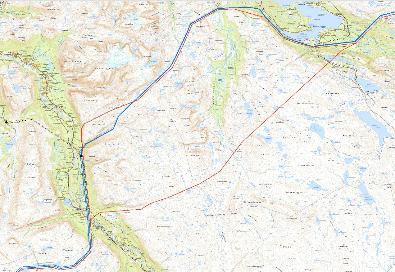 420 kv Balsfjord Hammerfest 1. 1. 1. 1. 1. 1. Figur 12: Traséalternativ 1.0 og 1.