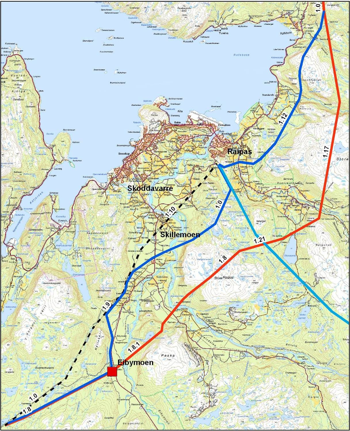 420 kv Balsfjord Hammerfest Figur 20: Alternativ 1.8 1.8.1 1.